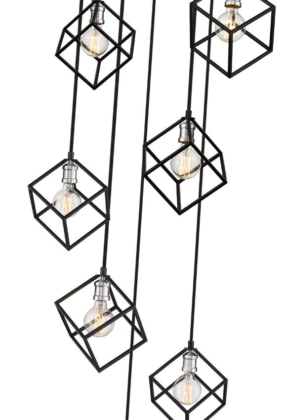 Z-Lite Vertical 24" 7-Light Matte Black and Brushed Nickel Pendant Light