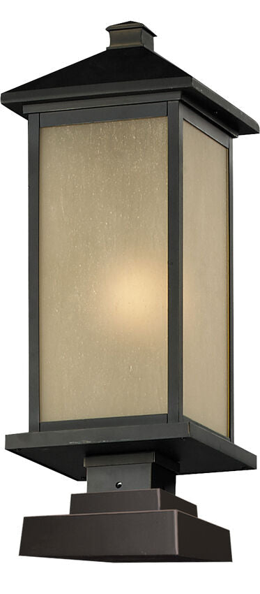 Z-Lite Vienna 8" W x 23" H 1-Light Oil Rubbed Bronze Outdoor Post Mount Fixture and Square Pier Mount With White Tinted Seedy Glass Shade