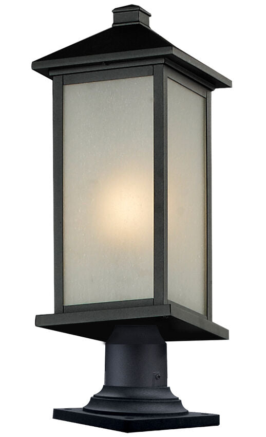 Z-Lite Vienna 8" W x 24" H 1-Light Black Outdoor Post Mount Fixture and Square Pier Mount With White Seedy Glass Shade
