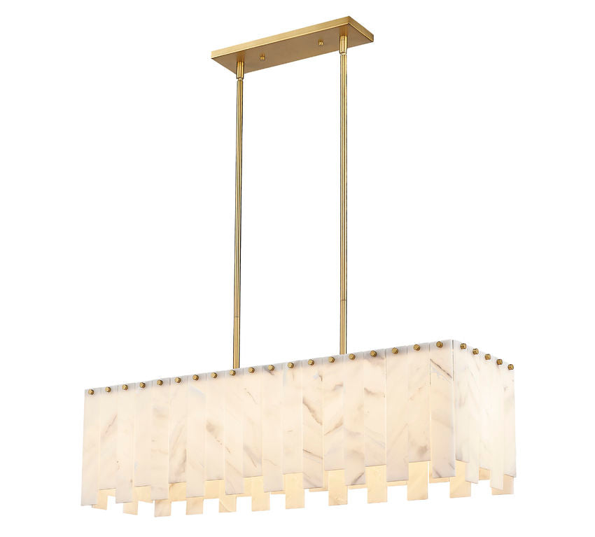 Z-Lite Viviana 12" 5-Light Rubbed Brass Island Light With Alabaster Resin Shade