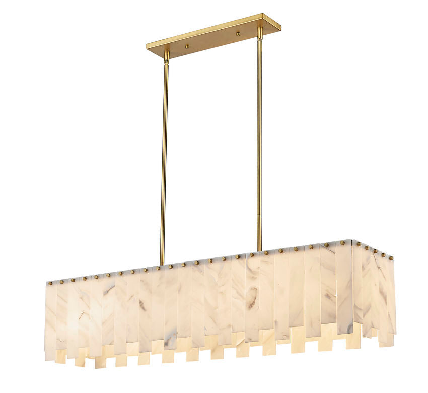 Z-Lite Viviana 12" 7-Light Rubbed Brass Island Light With Alabaster Resin Shade