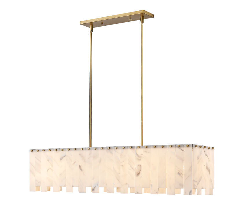 Z-Lite Viviana 12" 7-Light Rubbed Brass Island Light With Alabaster Resin Shade