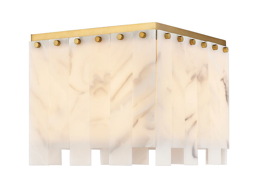 Z-Lite Viviana 14" 4-Light Rubbed Brass Flush Mount Lighting With Resin Alabaster Shade