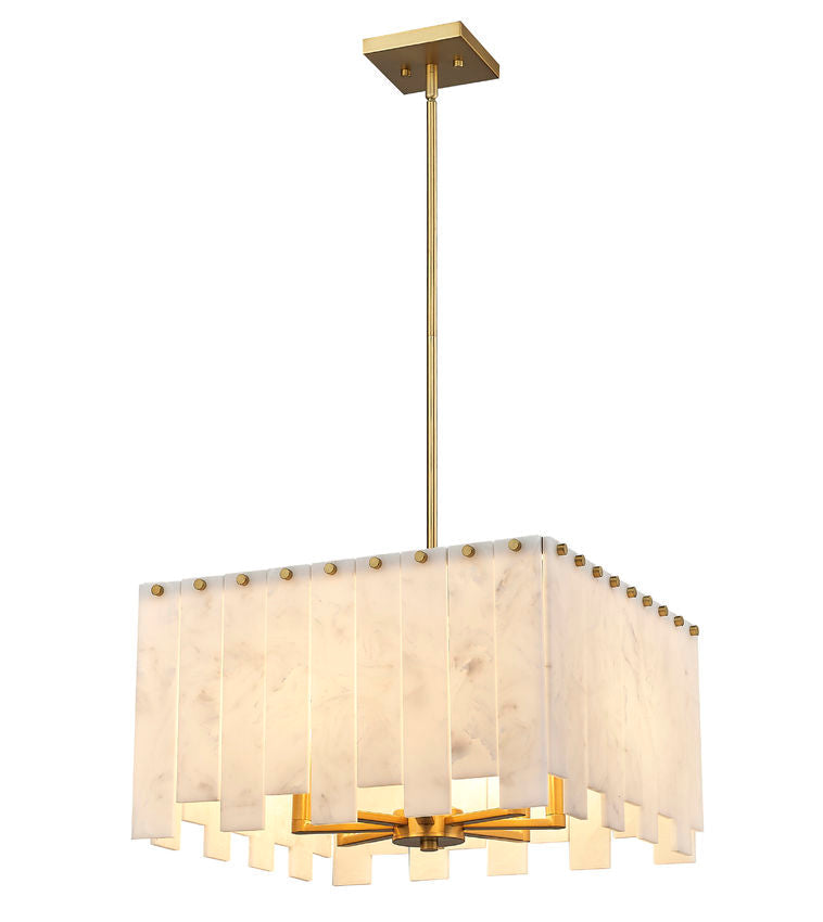 Z-Lite Viviana 20" 8-Light Rubbed Brass Pendant Light With Alabaster Resin Shade