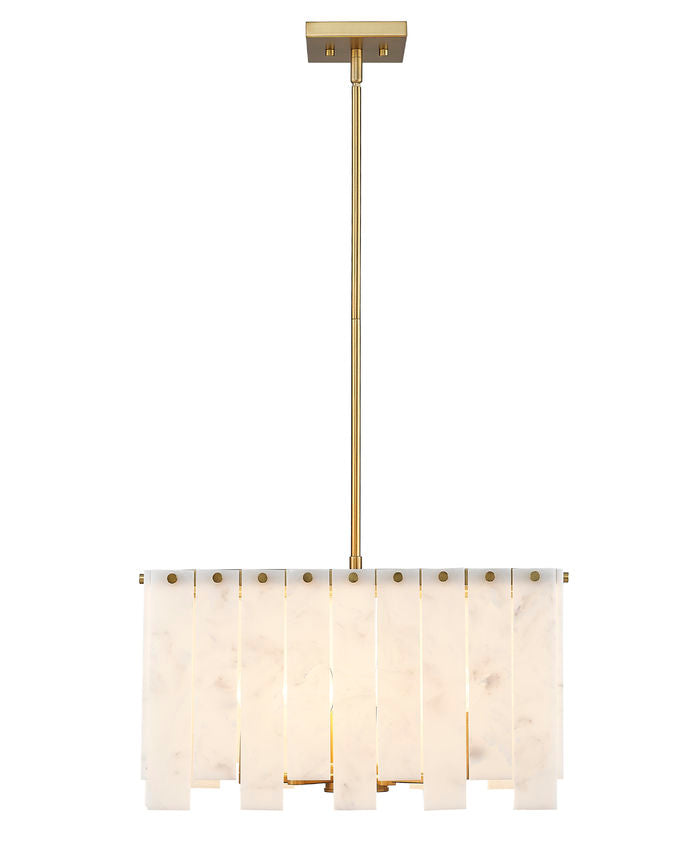 Z-Lite Viviana 20" 8-Light Rubbed Brass Pendant Light With Alabaster Resin Shade