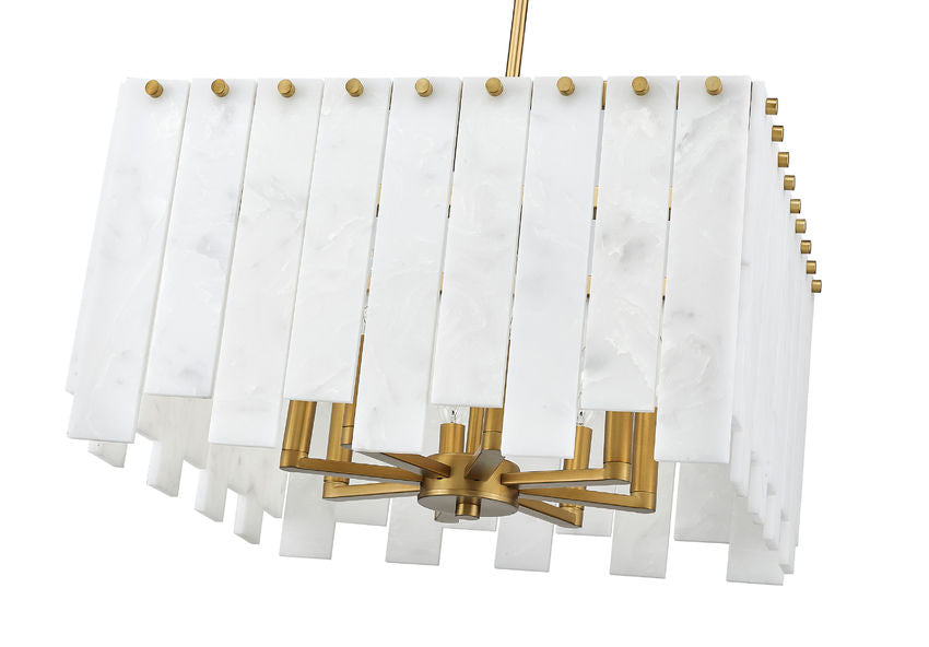 Z-Lite Viviana 20" 8-Light Rubbed Brass Pendant Light With Alabaster Resin Shade