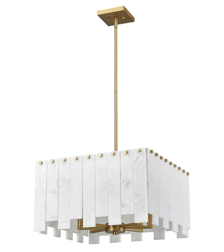 Z-Lite Viviana 20" 8-Light Rubbed Brass Pendant Light With Alabaster Resin Shade