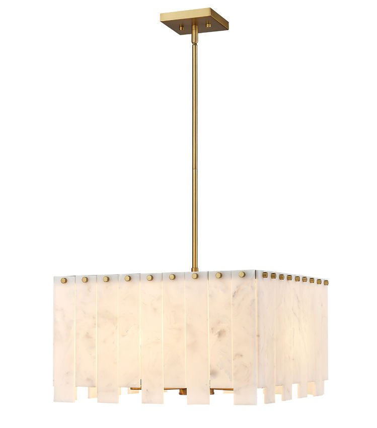 Z-Lite Viviana 20" 8-Light Rubbed Brass Pendant Light With Alabaster Resin Shade