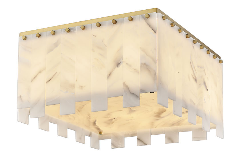 Z-Lite Viviana 20" 9-Light Rubbed Brass Flush Mount Lighting With Resin Alabaster Shade