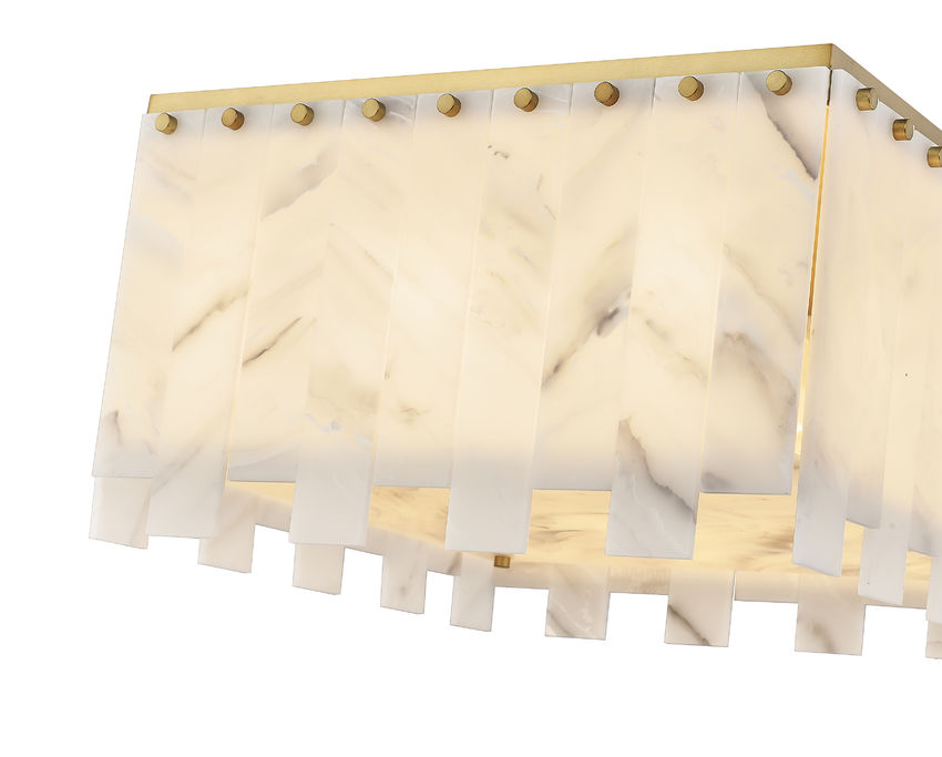 Z-Lite Viviana 20" 9-Light Rubbed Brass Flush Mount Lighting With Resin Alabaster Shade