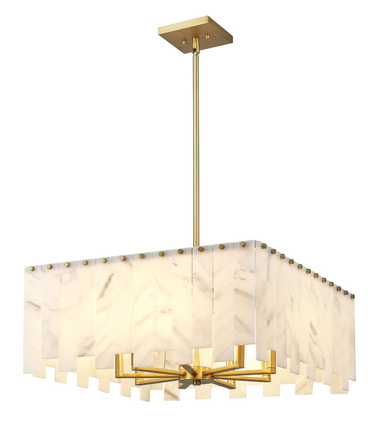 Z-Lite Viviana 26" 9-Light Rubbed Brass Pendant Light With Alabaster Resin Shade