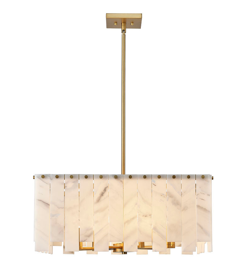Z-Lite Viviana 26" 9-Light Rubbed Brass Pendant Light With Alabaster Resin Shade
