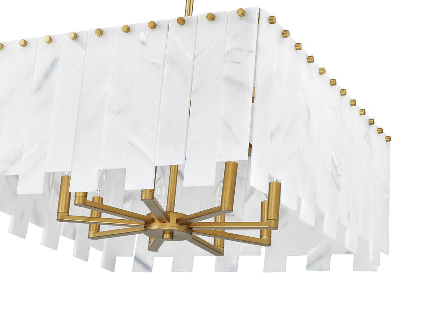 Z-Lite Viviana 26" 9-Light Rubbed Brass Pendant Light With Alabaster Resin Shade