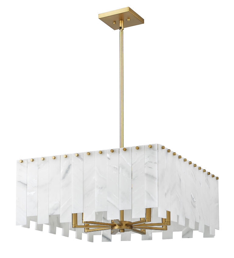 Z-Lite Viviana 26" 9-Light Rubbed Brass Pendant Light With Alabaster Resin Shade