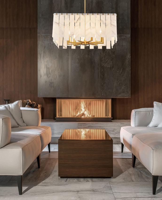 Z-Lite Viviana 26" 9-Light Rubbed Brass Pendant Light With Alabaster Resin Shade