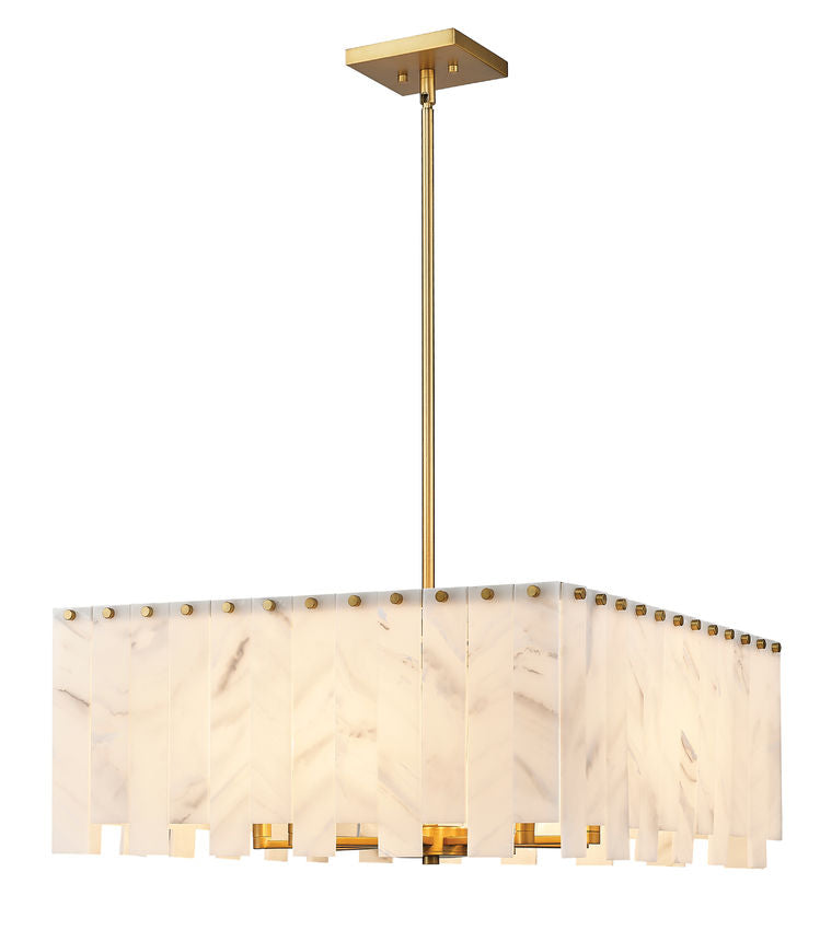 Z-Lite Viviana 26" 9-Light Rubbed Brass Pendant Light With Alabaster Resin Shade