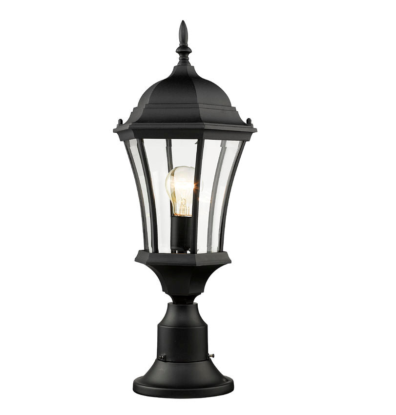 Z-Lite Wakefield 10" 1-Light Black Aluminum Outdoor Pier Mounted Fixture With Clear Beveled Glass Shade and Round Pier Mount Hardware
