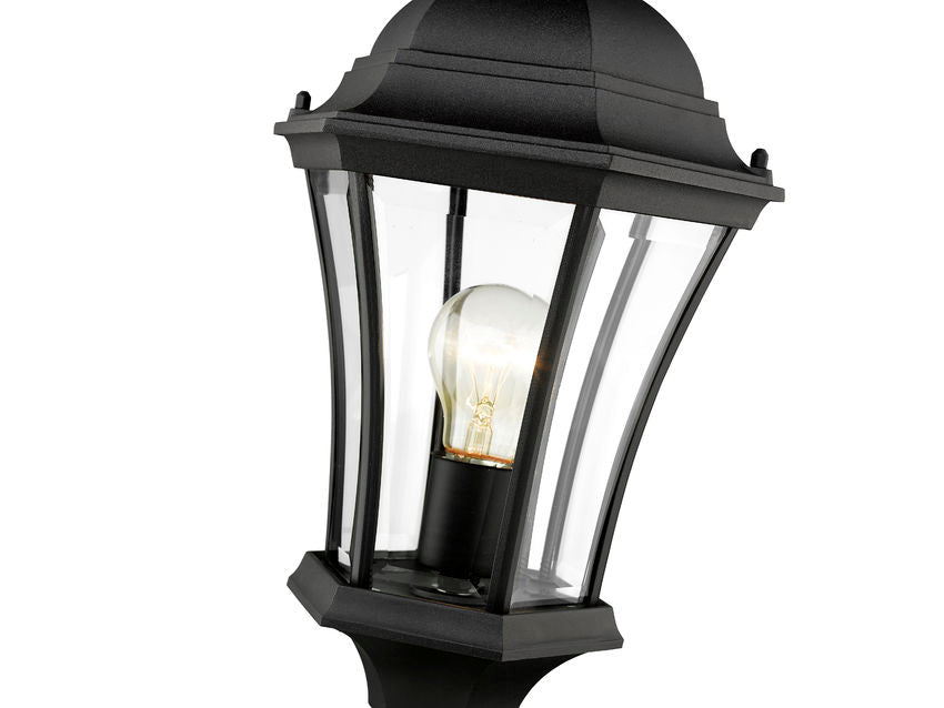 Z-Lite Wakefield 10" 1-Light Black Aluminum Outdoor Pier Mounted Fixture With Clear Beveled Glass Shade and Round Pier Mount Hardware