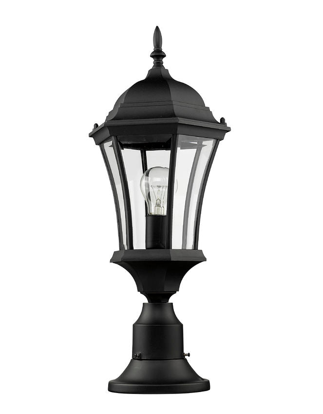 Z-Lite Wakefield 10" 1-Light Black Aluminum Outdoor Pier Mounted Fixture With Clear Beveled Glass Shade and Round Pier Mount Hardware