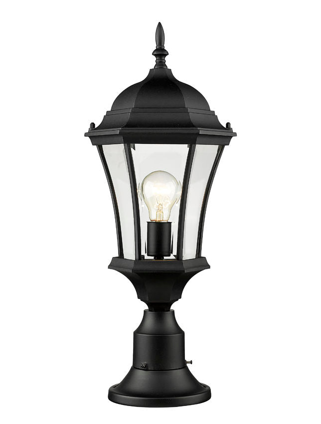 Z-Lite Wakefield 10" 1-Light Black Aluminum Outdoor Pier Mounted Fixture With Clear Beveled Glass Shade and Round Pier Mount Hardware