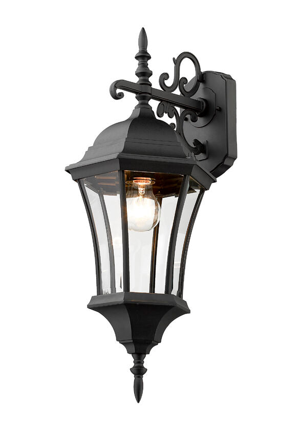 Z-Lite Wakefield 10" 1-Light Black Aluminum Outdoor Wall Sconce With Clear Beveled Glass Shade