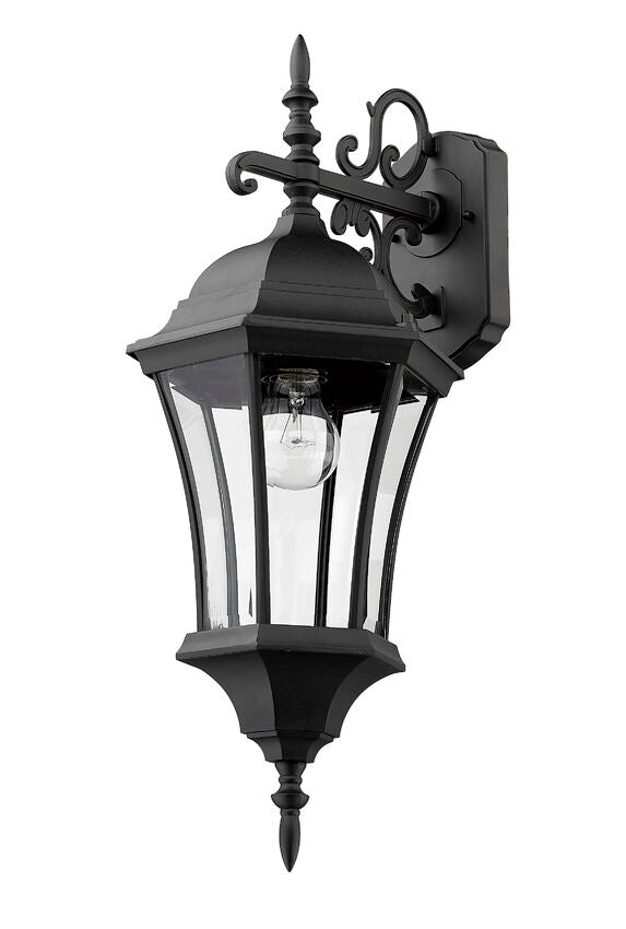 Z-Lite Wakefield 10" 1-Light Black Aluminum Outdoor Wall Sconce With Clear Beveled Glass Shade
