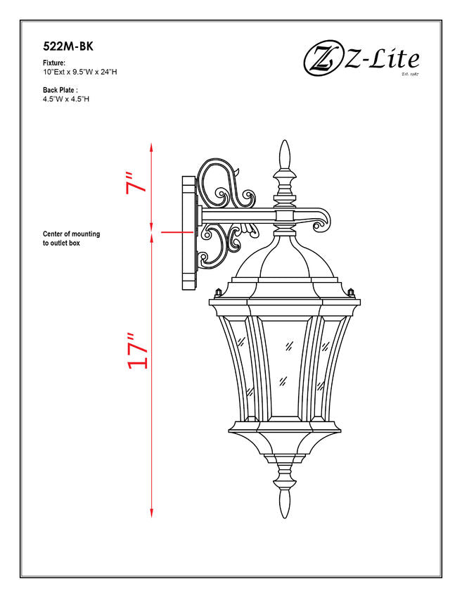 Z-Lite Wakefield 10" 1-Light Black Aluminum Outdoor Wall Sconce With Clear Beveled Glass Shade