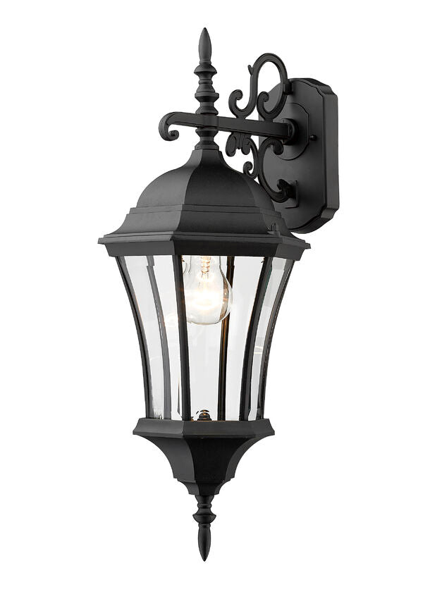 Z-Lite Wakefield 10" 1-Light Black Aluminum Outdoor Wall Sconce With Clear Beveled Glass Shade