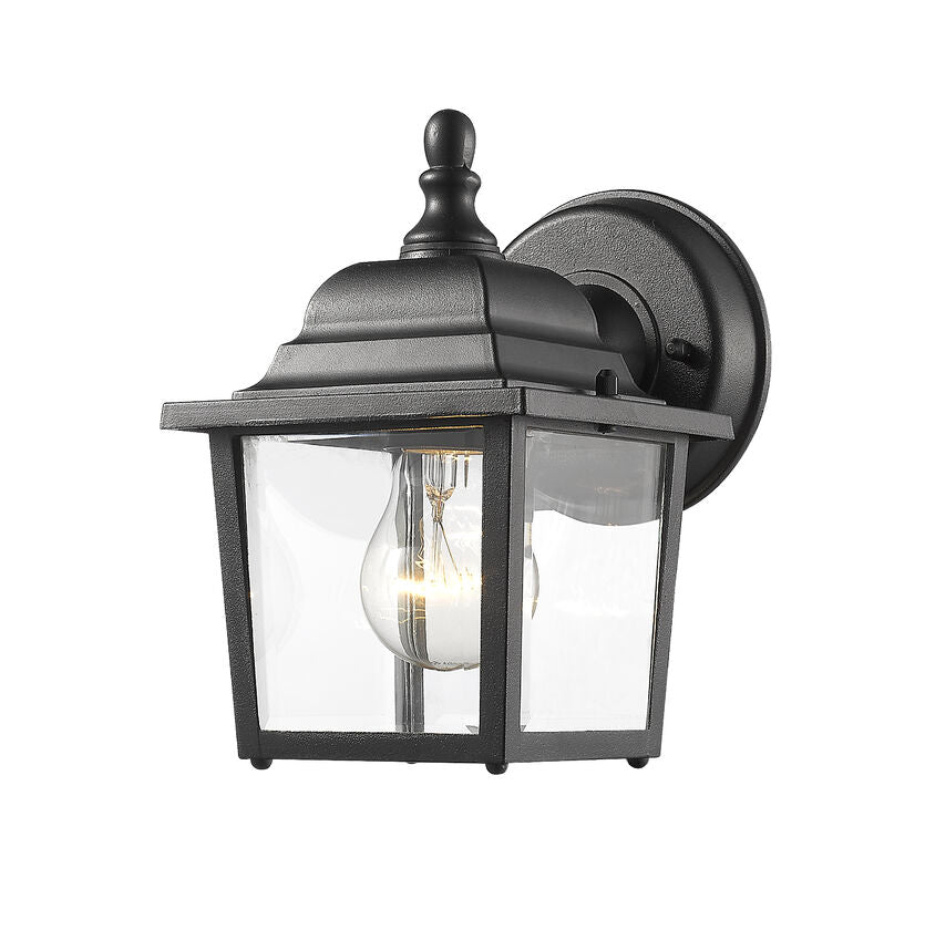 Z-Lite Waterdown 7" 1-Light Black Outdoor Wall Sconce With Clear Beveled Glass Shade