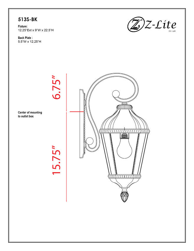 Z-Lite Waverly 9" 1-Light Black Outdoor Wall Sconce With White Seedy Glass Shade