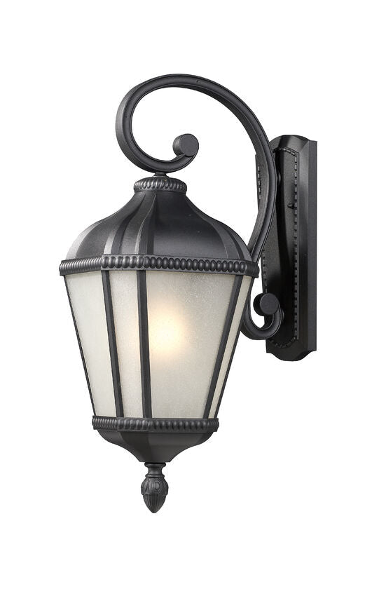 Z-Lite Waverly 9" 1-Light Black Outdoor Wall Sconce With White Seedy Glass Shade