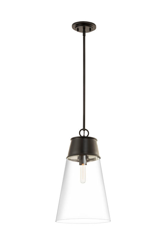 Z-Lite Wentworth 12" 1-Light Matte Black Pendant Light With Clear Glass Shade