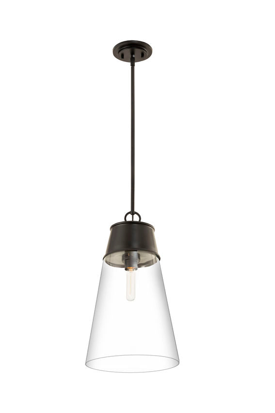Z-Lite Wentworth 12" 1-Light Matte Black Pendant Light With Clear Glass Shade