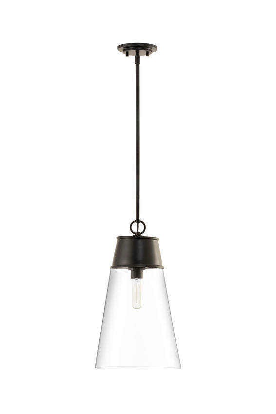 Z-Lite Wentworth 12" 1-Light Matte Black Pendant Light With Clear Glass Shade