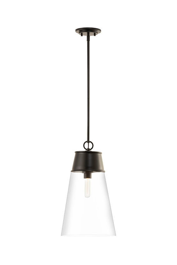 Z-Lite Wentworth 12" 1-Light Matte Black Pendant Light With Clear Glass Shade
