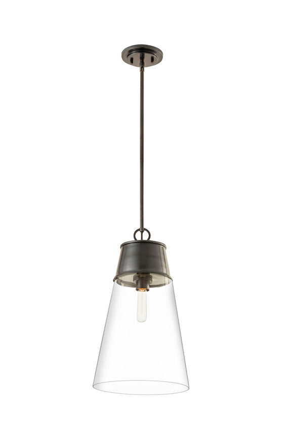Z-Lite Wentworth 12" 1-Light Plated Bronze Pendant Light With Clear Glass Shade