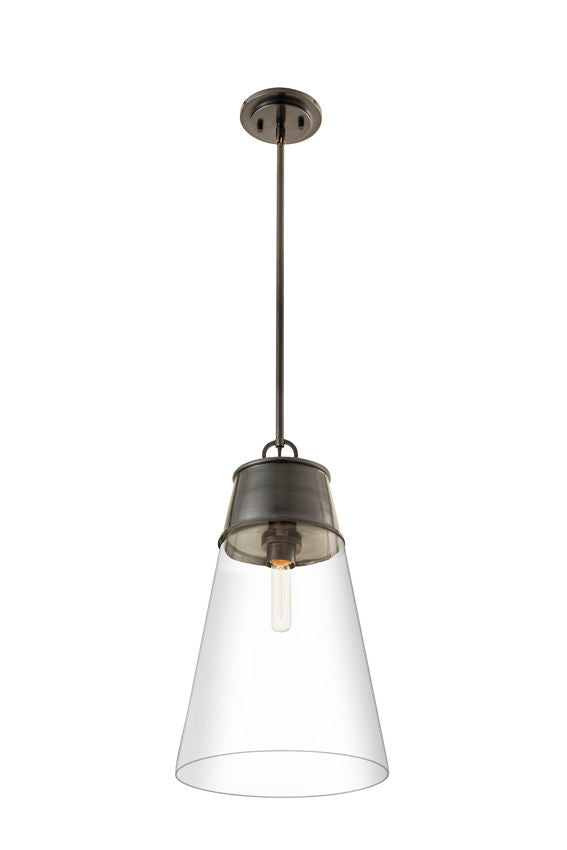 Z-Lite Wentworth 12" 1-Light Plated Bronze Pendant Light With Clear Glass Shade