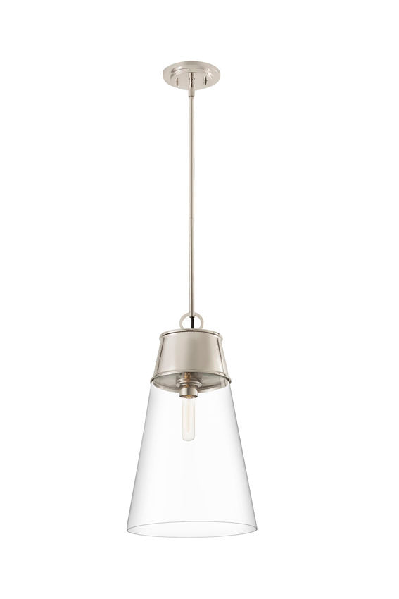Z-Lite Wentworth 12" 1-Light Polished Nickel Pendant Light With Clear Glass Shade