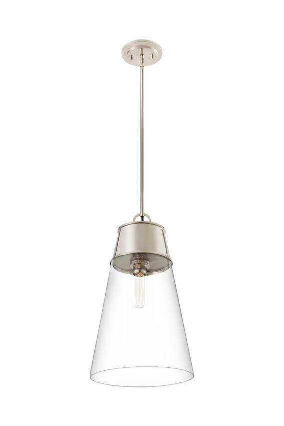 Z-Lite Wentworth 12" 1-Light Polished Nickel Pendant Light With Clear Glass Shade