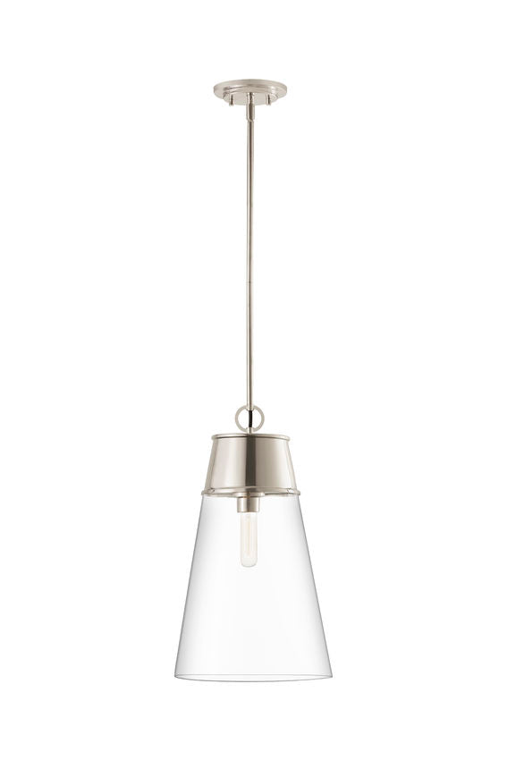 Z-Lite Wentworth 12" 1-Light Polished Nickel Pendant Light With Clear Glass Shade
