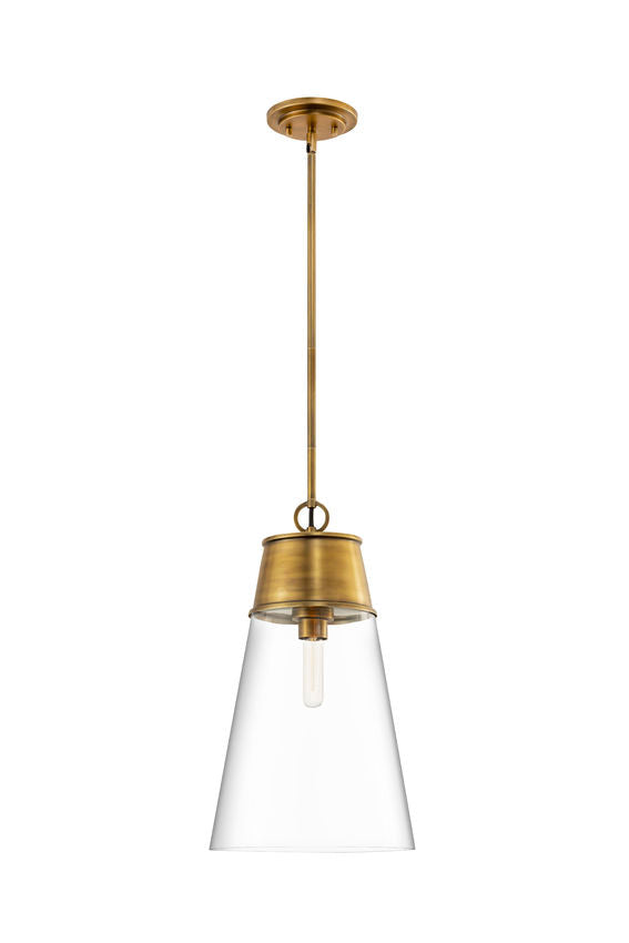 Z-Lite Wentworth 12" 1-Light Rubbed Brass Pendant Light With Clear Glass Shade