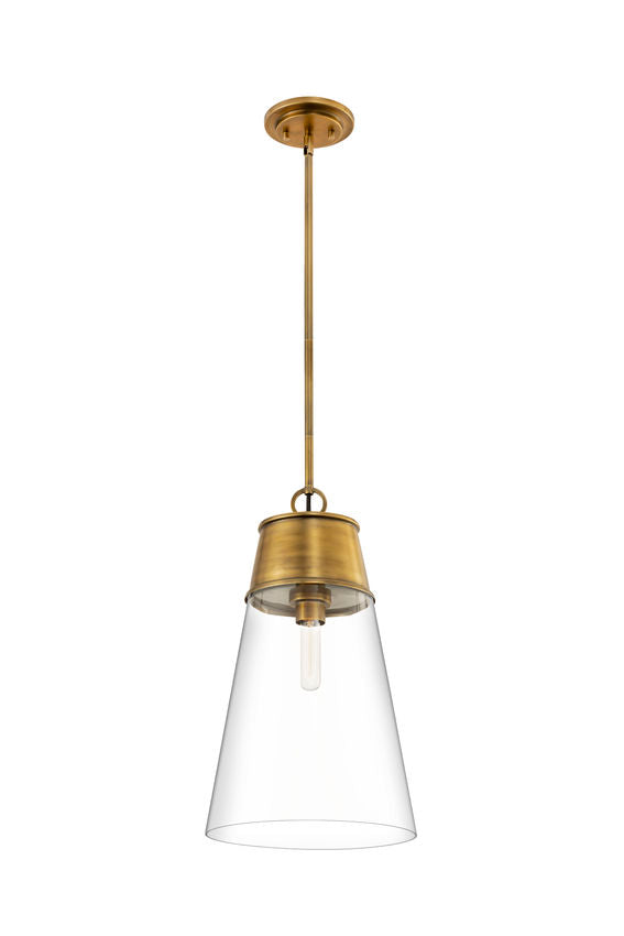 Z-Lite Wentworth 12" 1-Light Rubbed Brass Pendant Light With Clear Glass Shade