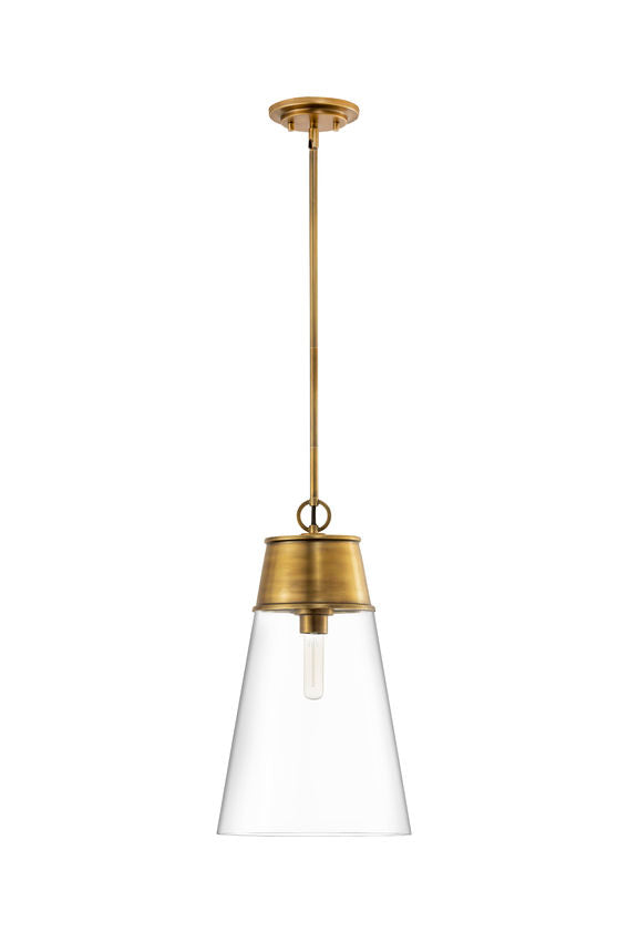 Z-Lite Wentworth 12" 1-Light Rubbed Brass Pendant Light With Clear Glass Shade