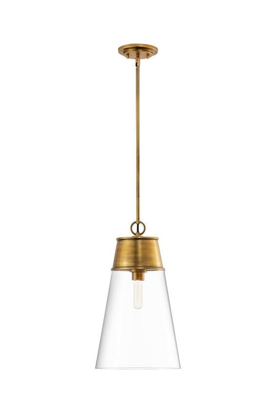 Z-Lite Wentworth 12" 1-Light Rubbed Brass Pendant Light With Clear Glass Shade