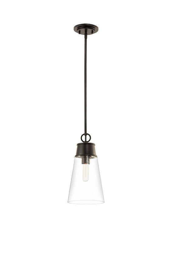 Z-Lite Wentworth 8" 1-Light Matte Black Pendant Light With Clear Glass Shade