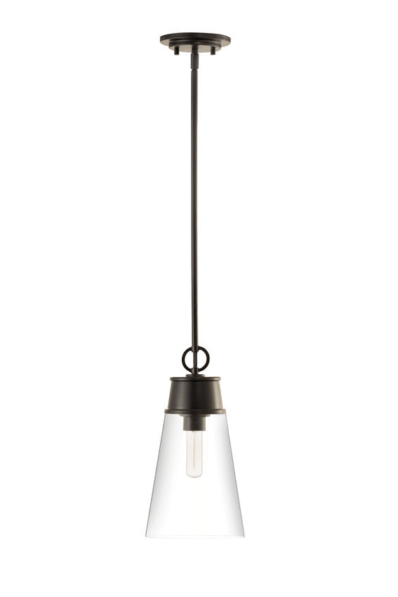 Z-Lite Wentworth 8" 1-Light Matte Black Pendant Light With Clear Glass Shade