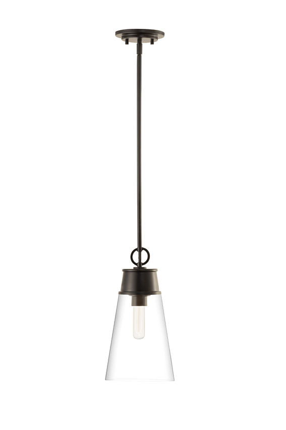 Z-Lite Wentworth 8" 1-Light Matte Black Pendant Light With Clear Glass Shade