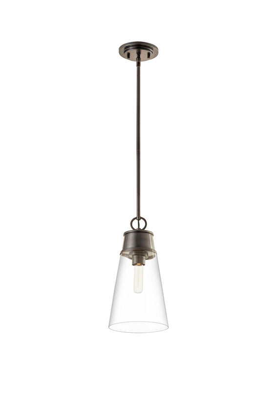 Z-Lite Wentworth 8" 1-Light Plated Bronze Pendant Light With Clear Glass Shade