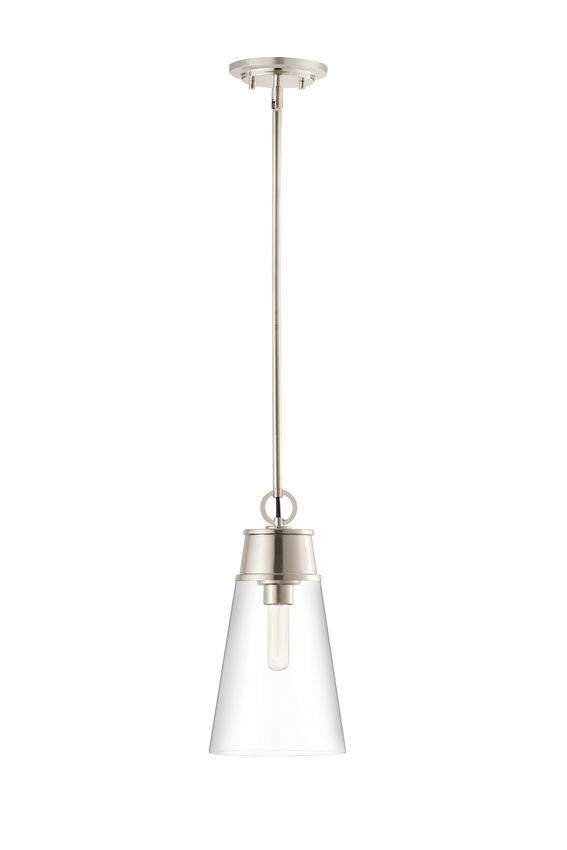 Z-Lite Wentworth 8" 1-Light Polished Nickel Pendant Light With Clear Glass Shade