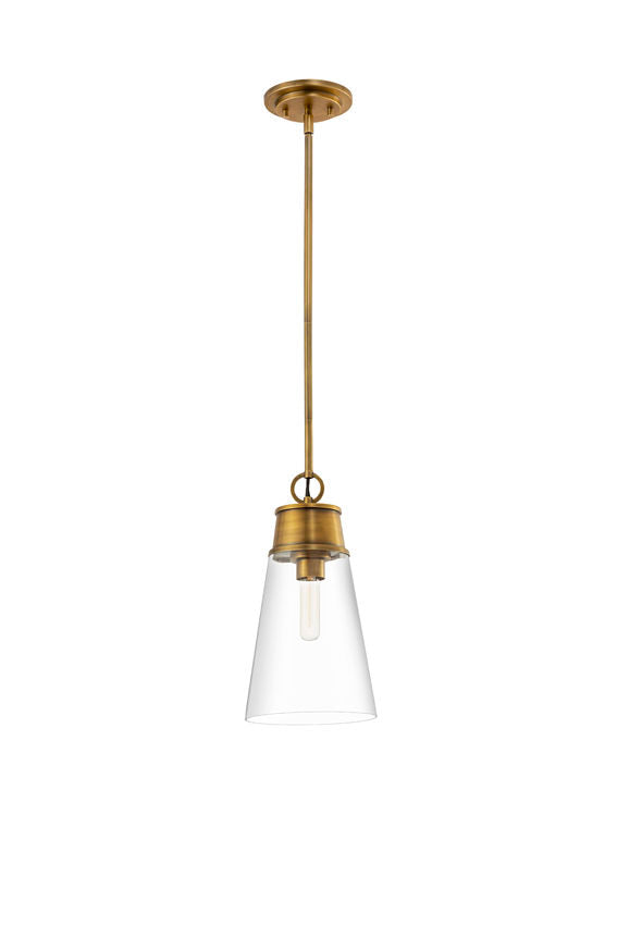 Z-Lite Wentworth 8" 1-Light Rubbed Brass Pendant Light With Clear Glass Shade